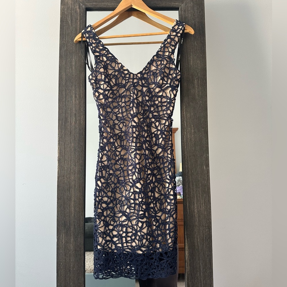 Tan and blue sparkly dress